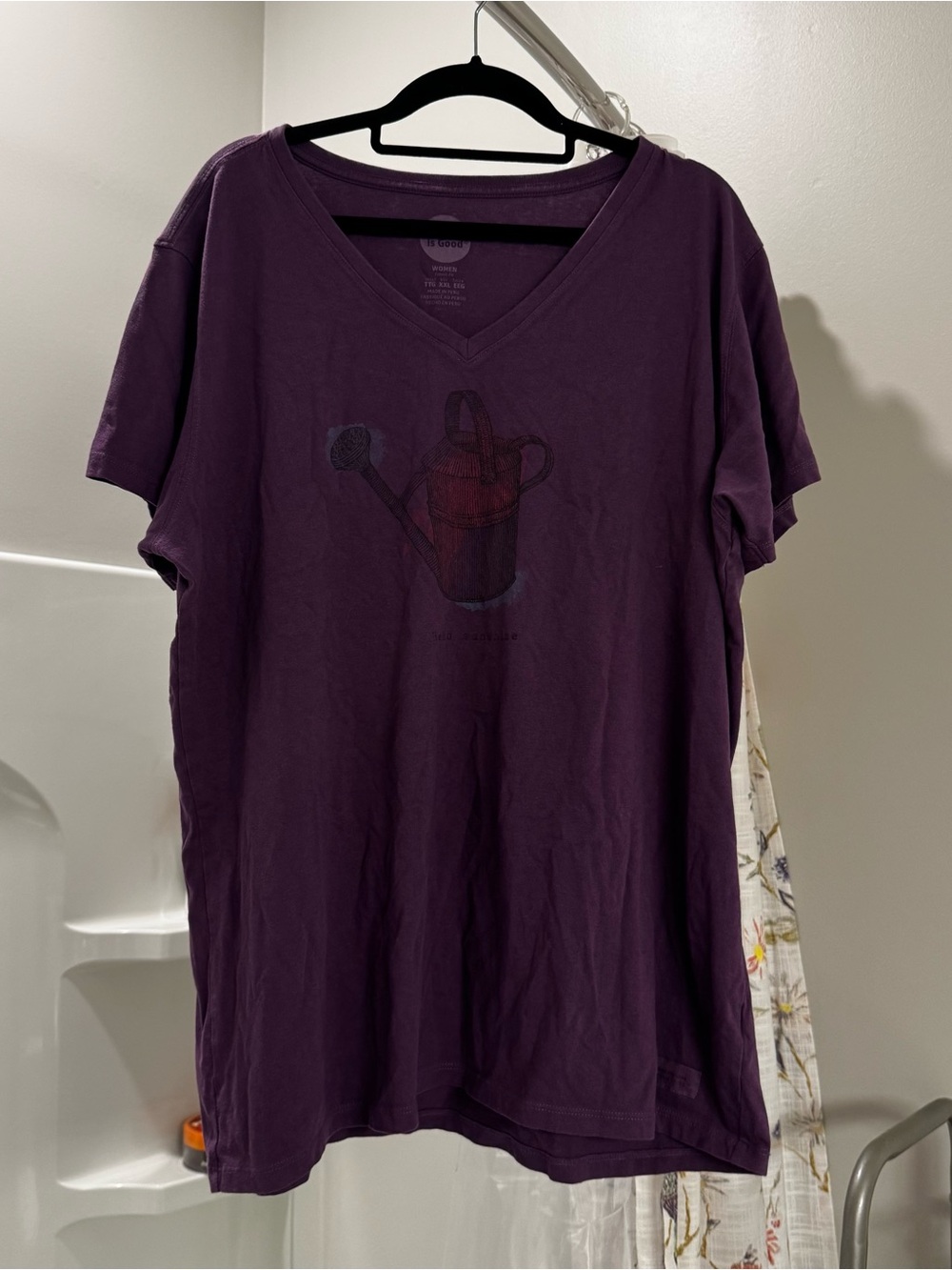 Life is Good Purple V-Neck Graphic Tee "Hello Sunshine" Watering Can Size XXL